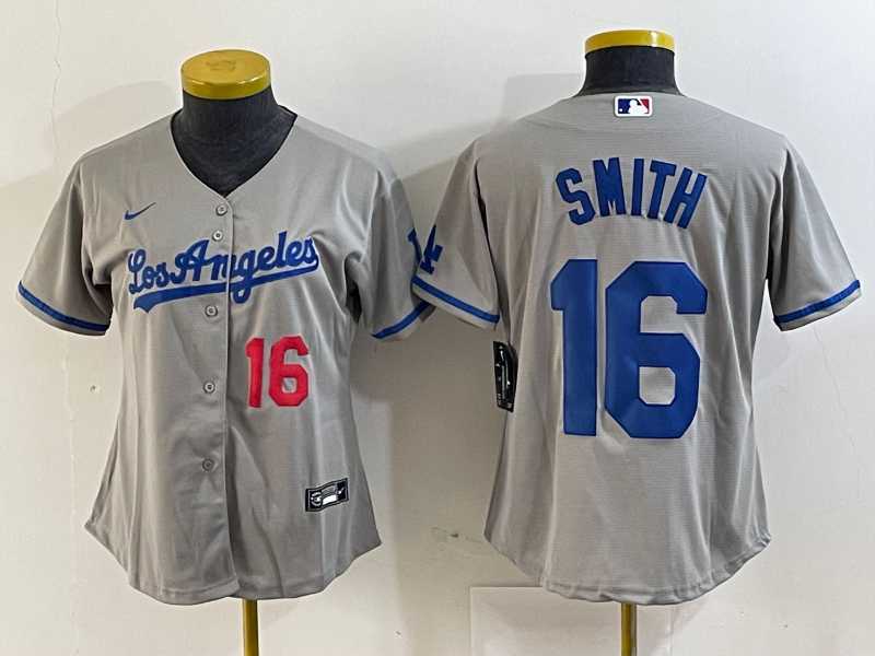 Womens Los Angeles Dodgers #16 Will Smith Gray Alternate Player Number Team Logo Cool Base Jersey